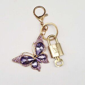 LV Gold Padlock Authentic 🔑 Luxury Bag Charm w/ Unbranded Butterfly Keychain
